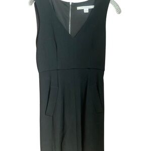 Diane Von Furstenberg Black V Neck Dress with Back Zipper and Pockets